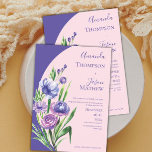 Invitación Magnética Elegante Boda rosa Rubor morado floral