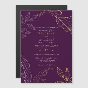 Invitación Magnética Elegante Boda Violeta Gold Buds moderno
