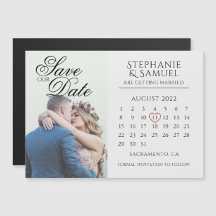 Invitación Magnética Elegante calendario de boda blanco foto fecha de g