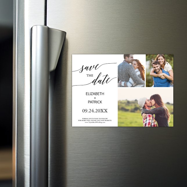 Invitación Magnética Elegante caligrafía negra 3 Foto Guardar la fecha (Subido por el creador)