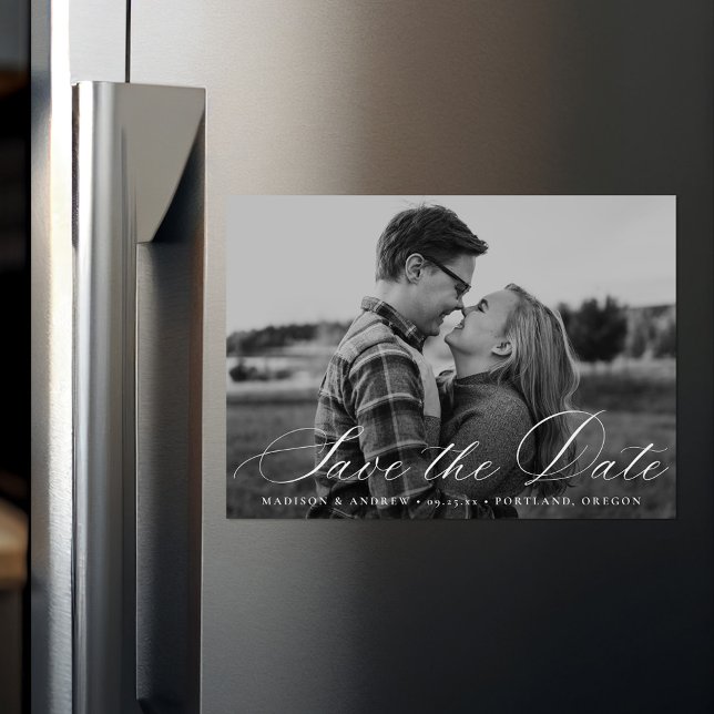 Invitación Magnética Elegante caligrafía Script Photo Save the Date (Subido por el creador)