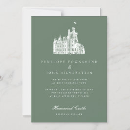 Invitación Magnética Elegante Castillo de Vintage Ilustracion Boda Verd