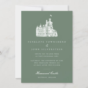 Invitación Magnética Elegante Castillo de Vintage Ilustracion Boda Verd