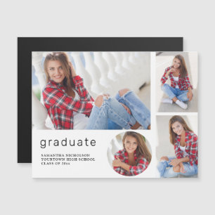 Invitación Magnética Elegante Colage de Fotos de Graduación Blanco Mode
