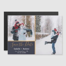 Invitación Magnética Elegante Collage de fotos azul de la marina salva 