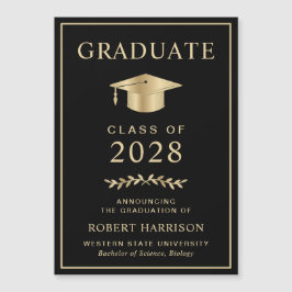 Invitación Magnética Elegante College Black Gold Graduación