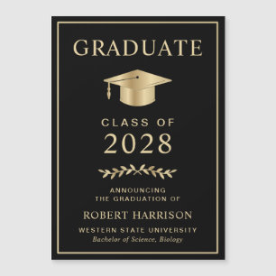 Invitación Magnética Elegante College Black Gold Graduación