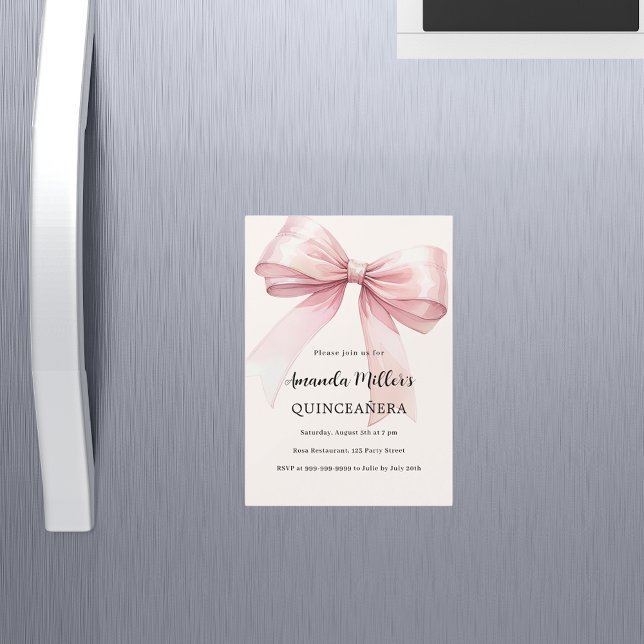 Invitación Magnética Elegante crema de arco rosa Quinceanera (Subido por el creador)