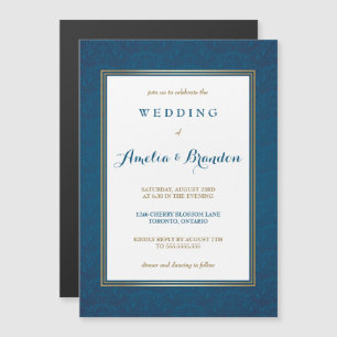 Invitación Magnética Elegante degradado de damasco azul  Boda