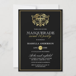 Invitación Magnética Elegante dorado y dulce de máscaras negras 16 Fies