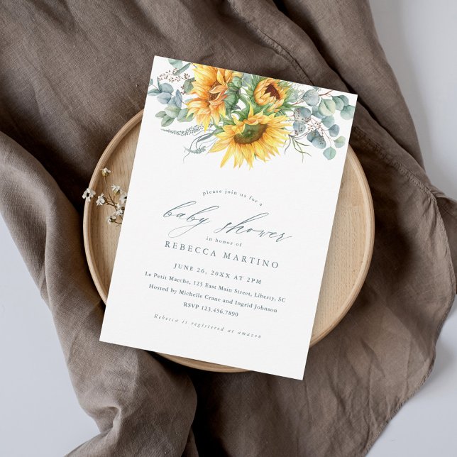 Invitación Magnética Elegante ducha de novia de girasol rústico (Elegant sunflower and eucalyptus bridal shower magnetic invitation with modern script.)