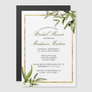 Invitación Magnética Elegante Ducha de Novias Botánicas de Oro Verde