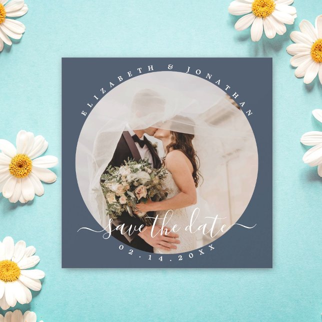 Invitación Magnética Elegante Dusty Blue Photo Wedding Salven La Fecha (Subido por el creador)