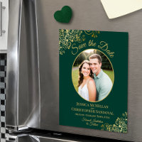 Elegante esmeralda y oro para boda, guardar la fec