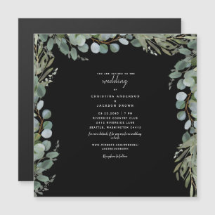 Invitación Magnética Elegante Eucalipto Boda Negro II