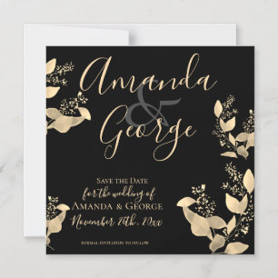 Invitación Magnética Elegante Eucalipto De Oro Negro Sale De La Fecha