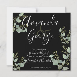 Invitación Magnética Elegante Eucalipto Negro Sale De La Fecha