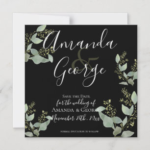 Invitación Magnética Elegante Eucalipto Negro Sale De La Fecha