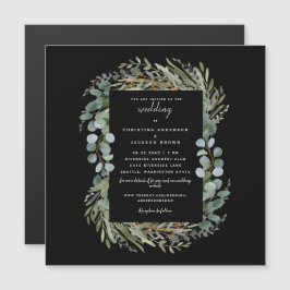 Invitación Magnética Elegante Eucalyptus Boda Negro