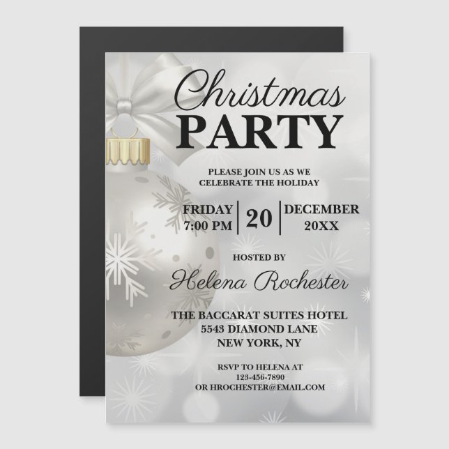 Invitación Magnética Elegante fiesta de feriado de Navidades blancos (Anverso/Reverso)
