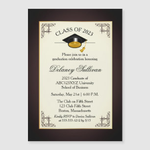 Invitación Magnética Elegante Fiesta de Graduación de la Escuela de Oro