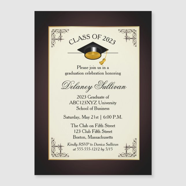 Invitación Magnética Elegante Fiesta de Graduación de la Escuela de Oro (Anverso)