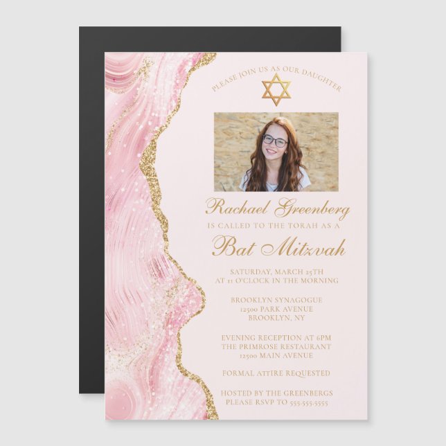 Invitación Magnética Elegante Fiesta fotográfico Bat Mitzvah (Anverso/Reverso)