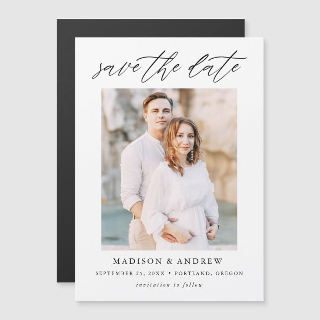 Invitación Magnética Elegante Foto con Letra (Anverso/Reverso)