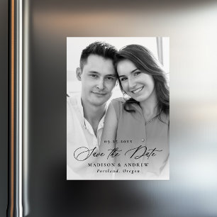 Invitación Magnética Elegante Foto de Caligrafía Negra para Guardar la 