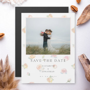 Invitación Magnética Elegante Foto de Pareja Floral Boda Save The Date