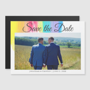 Invitación Magnética Elegante foto de pareja LGBTQ arcoiris salva fecha
