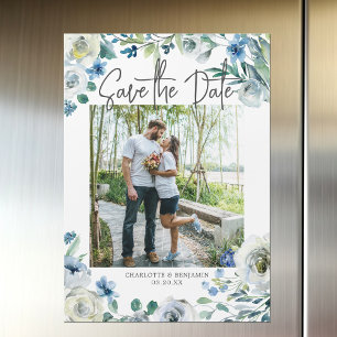 Invitación Magnética Elegante foto de primavera floral azul salva la fe