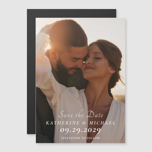 Invitación Magnética Elegante foto de Save the Date (Anverso/Reverso)