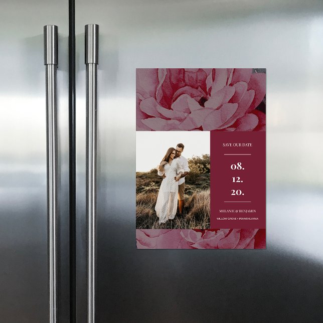 Invitación Magnética Elegante foto floral Guardar la fecha (Elegant Floral Photo Save the Date Magnetic Invitation)