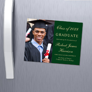 Invitación Magnética Elegante foto Graduación del Colegio de Oro Verde