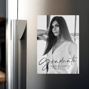 Invitación Magnética Elegante Graduación de fotografías de escritura ne