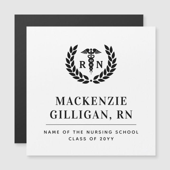 Invitación Magnética Elegante graduación de la escuela de Enfermería RN (Anverso/Reverso)