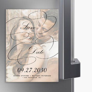 Invitación Magnética Elegante guión de caligrafía boda foto fecha de gu