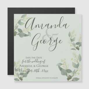 Invitación Magnética Elegante Guión Eucalyptus Deja Guardar La Fecha
