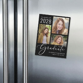 Invitación Magnética Elegante guión foto graduación en negro