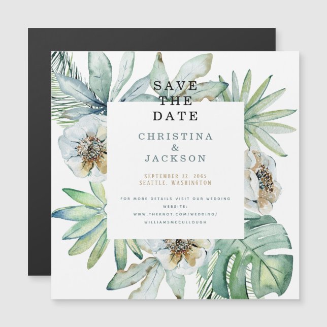 Invitación Magnética Elegante matrimonio de follaje tropical salva la f (Anverso/Reverso)