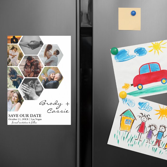 Invitación Magnética Elegante matrimonio de fotos de Honeycomb salva la (Subido por el creador)