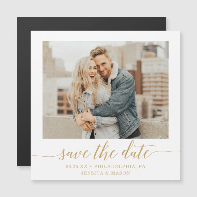 Invitación Magnética Elegante Mínima Boda De Oro Ahorra La Fecha (Anverso/Reverso)