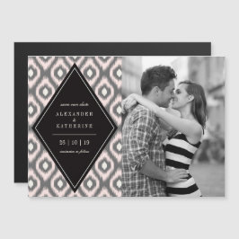 Invitación Magnética Elegante Moda Diamante Ikat Foto Guardar la Fecha