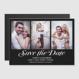 Invitación Magnética Elegante Moderno Negro 3 Fotos Boda Guardar la Fec