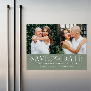 Invitación Magnética Elegante Moderno Verde Salvia 2 Foto Save the Date