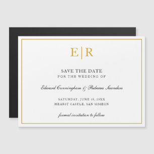 Invitación Magnética Elegante Monograma de Oro Boda formal Guardar la f