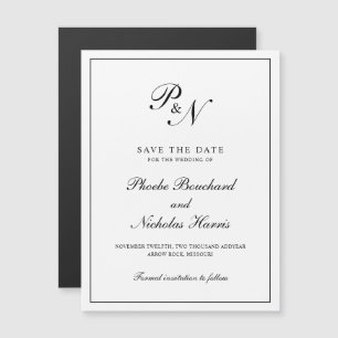 Invitación Magnética Elegante Monograma formal blanco negro salva la fe