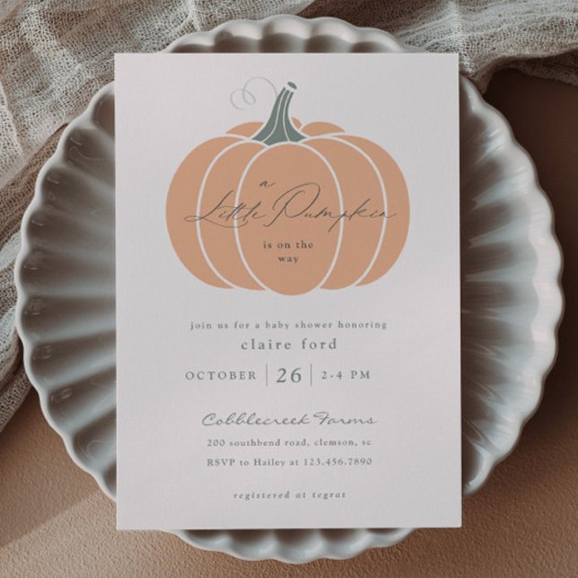 Invitación Magnética Elegante Naranja Pequeña Calabaza Cae Baby Shower (Elegant Orange Little Pumpkin Baby Shower Magnetic Invitations.)