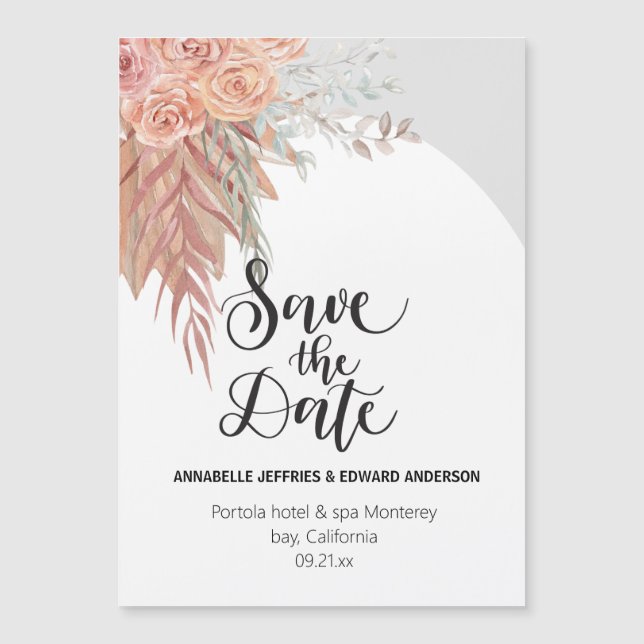 Invitación Magnética Elegante pasto bohemio bohemio de terracota pampas (Anverso)